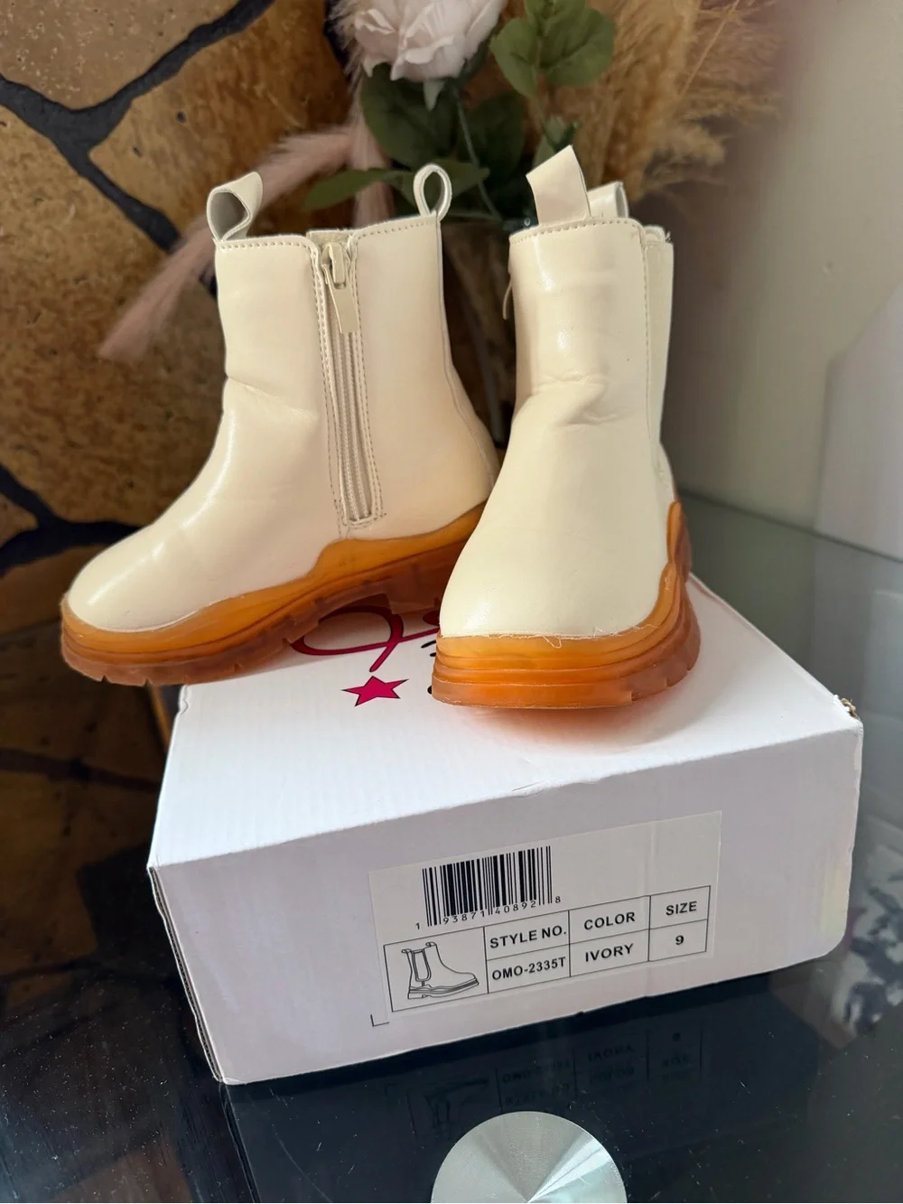 Olivia Miller Ivory Toddler Girl Ankle Boots with Amber Sole